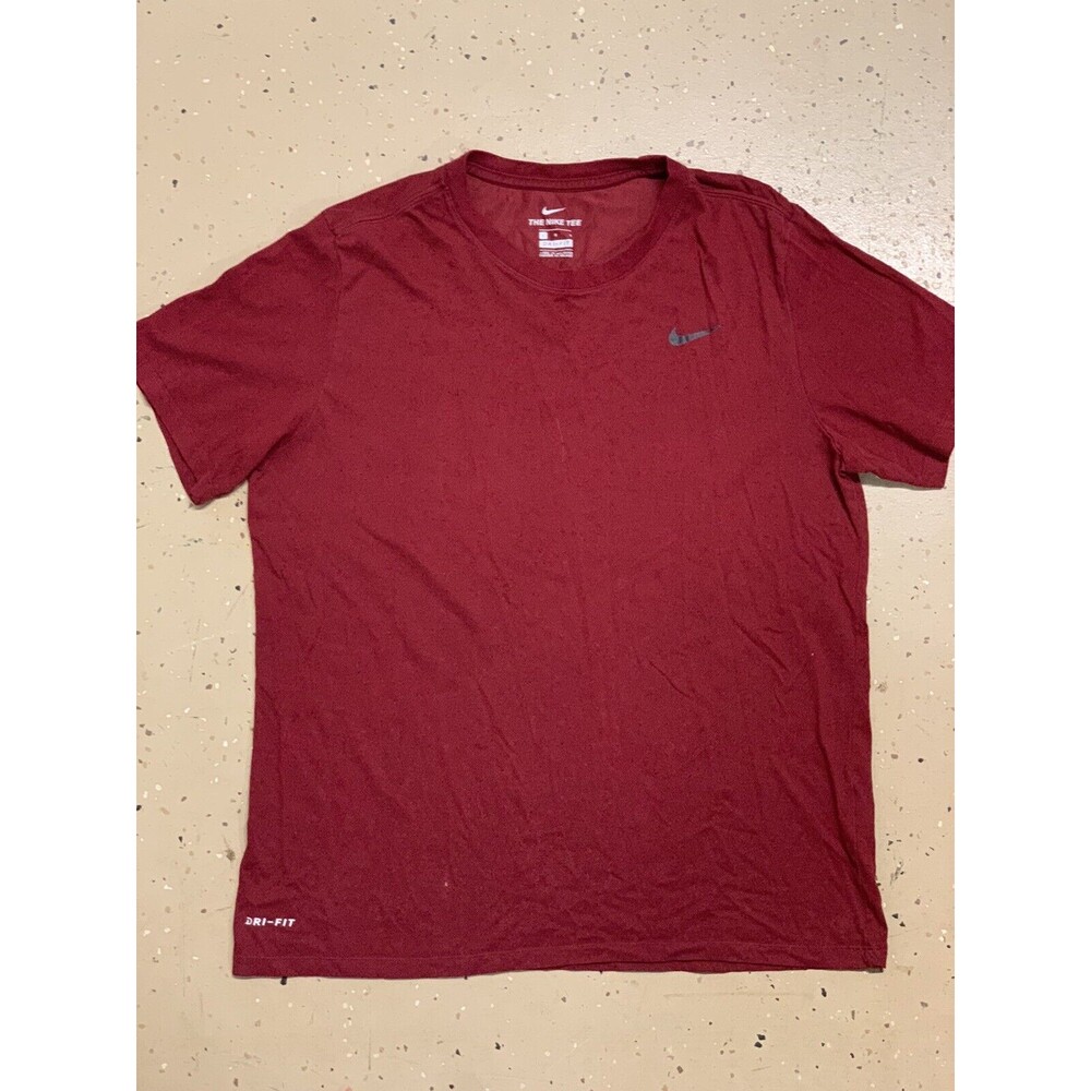 The Nike Tee Mens Large Dri Fit T Shirt Red Burgundy Short Sleeve Athletic Wear